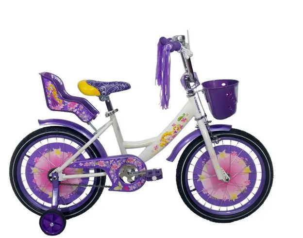 Велосипед Crosser Girls 14'' детский 2 колеса +2 ролика с корзиной фиолетовый (GR-14WVT)