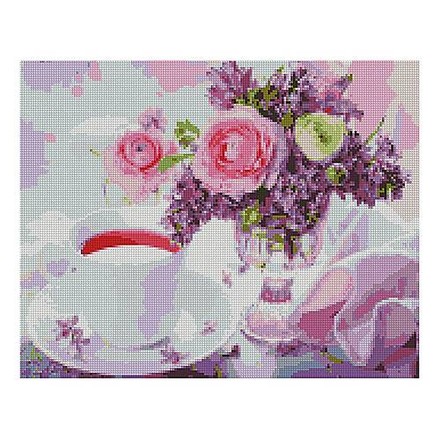 Картина по номерам с алмазной мозаикой Стратег Букет из чашкой чая 40х50см (FA40793)