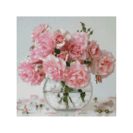 Картина по номерам с алмазной мозаикой Стратег Розовые цветы в вазе 30х30см (CA-0011)