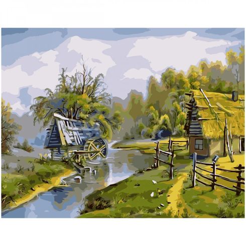 Картина для рисования по номерам Стратег Водяная мельница и домик 40х50 (VA-0961)