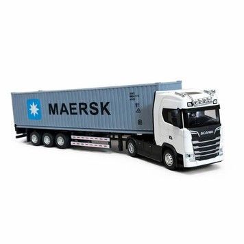 Іграшкова моделька Автопром вантажівка Scania масштаб 1:50 з контейнером металева світло-звукові ефекти біла (AP7540ABWT)