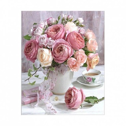 Картина за номерами з алмазною мозаїкою Стратег Букет ніжних троянд 50х40см (FA40435)
