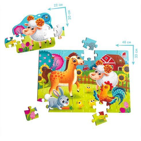 Пазл Vladi toys навчальна гра 2 в 1 Maxi Puzzles Ферма 48+15 елементів (RK1080-01)