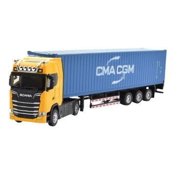 Іграшкова моделька Автопром вантажівка Scania масштаб 1:50 з контейнером металева світло-звукові ефекти жовта (AP7540ABYL)