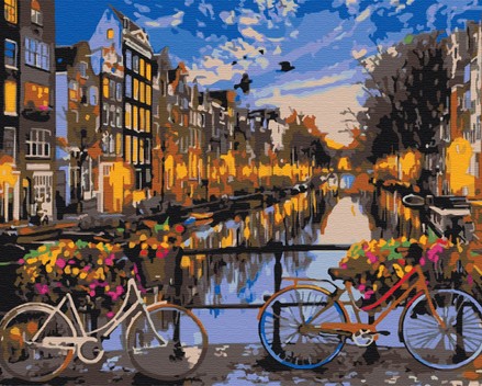 Картина для малювання за номерами Brushme Захід сонця на вуличці Амстердама 40х50см (BS21031)