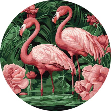 Картина-раскраска Идейка по номерам Фламинго в цветах круглая d-39 (KHO-R1005)