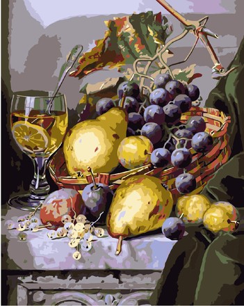 Картина для малювання за номерами Стратег Натюрморт з грушами та виноградом 40х50см (VA-0903)