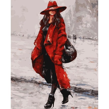 Картина-розмальовка за номерами Strateg Жінка в червоному капелюсі 40х50 (GS163)