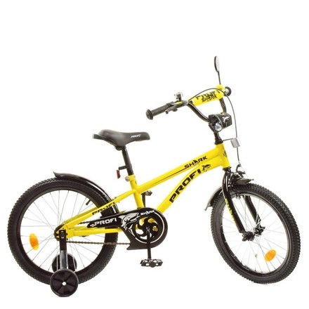 Велосипед двухколесный PROFI Shark SKD75 18" желтый с дополнительными колесами (Y18214-1)