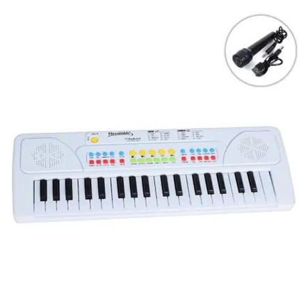Детский синтезатор 37 клавиш с дополнительной панелью модификаторов с микрофоном (SYL-8202A-B-WT)