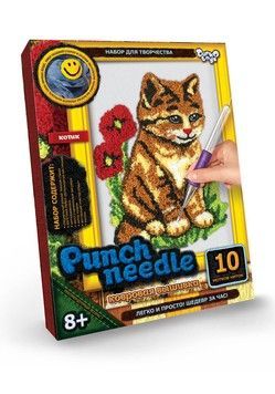 Килимова вишивка Danko Toys Punch Needle Котик з квітами (рос.) (PN-01-07)