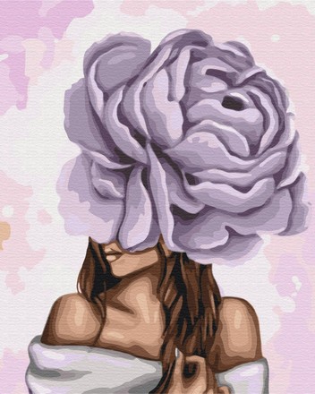 Картина для малювання за номерами Brushme Дама з фіолетовим півонією 40х50см (BS37546)