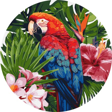 Картина-розмальовка Ідейка за номерами Яскравий папуга кругла d-39 см (KHO-R1004)