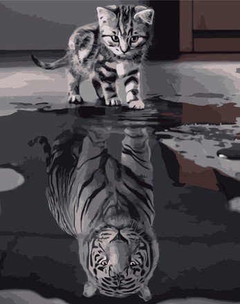 Картина для рисования по номерам Стратег Кот и тигр 40х50см (VA-0500)