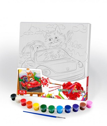 Картина розпис на полотні Danko Toys Кіт в автомобілі 31х31см (PX-07-10)