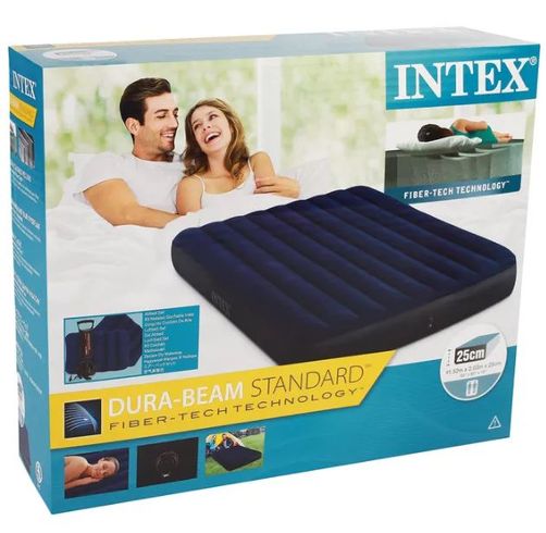 Матрац надувний Intex Велюр з подушками та насосом 152х203см синій (64765)