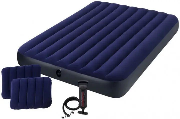 Матрас надувной Intex Велюр с подушками и насосом 152х203см синий (64765)