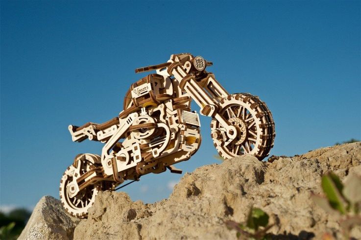 Механический 3D пазл UGEARS Мотоцикл Scrambler с коляской UGR-10 (70137)
