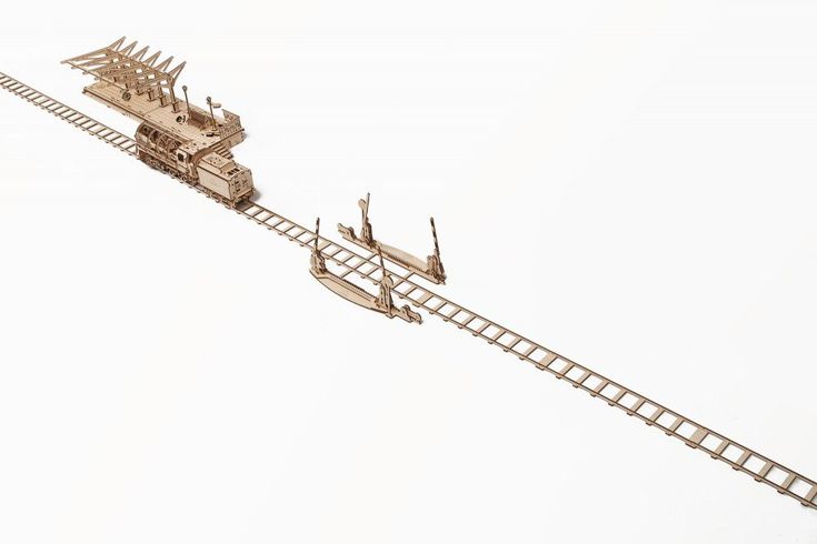 Механический 3D пазл UGEARS Рельсы с ж/д переездом (70014)
