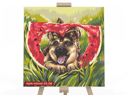Картина для рисования по номерам Danko Toys Собака с арбузом 40х40см (KpNe-40*40-02-08)