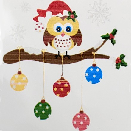 Картина-розмальовка за номерами Strateg Сова на дереві з новорічними кульками 20х20 (HH6330)
