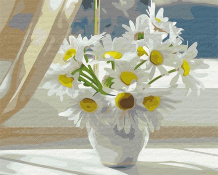 Картина для рисования по номерам Brushme Ромашки в белой вазе на окне 40х50см (BS22637)