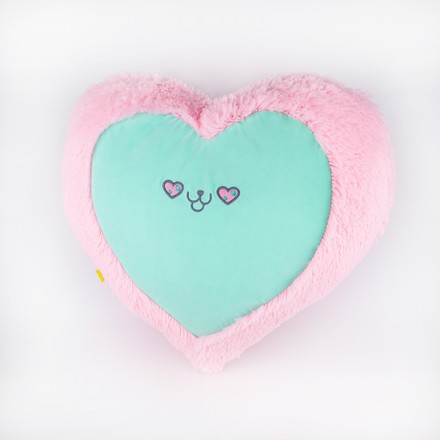 Мягкая игрушка Kidsqo Подушка сердце кот 43см розово-мятная (KD656)