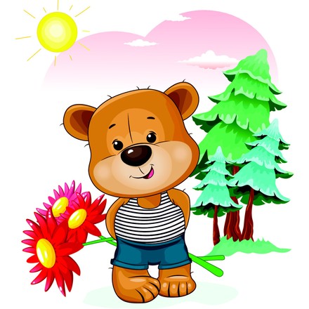 Картина-раскраска по номерам Strateg Медведь с цветами 30x30 (ES197)