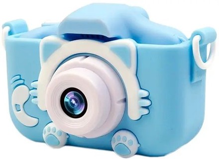 Детский цифровой фотоаппарат в чехле котик голубой  (GMBL-38BL)