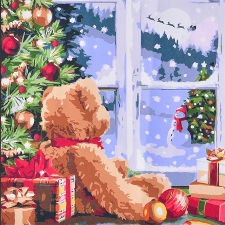 Картина-розмальовка за номерами Strateg Новорічні подарунки під ялинкою 40х40 (SK064)