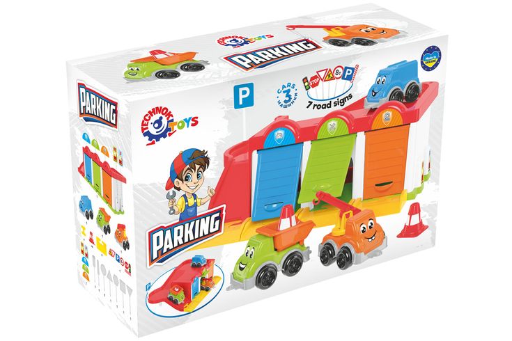 Іграшка ТехноК паркінг з машинками (3шт) і дорожними знаками (TH8584)