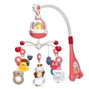 Мобіль для ліжечка Baby Bell Bear карусель з брязкальцями із музичним супроводом рожева (6048PN)