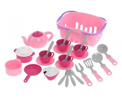 Игрушка детская ТехноК Набор посуды в корзине розовый (TH7181)