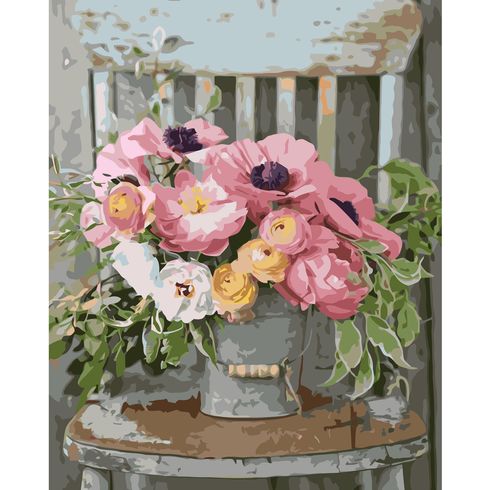 Картина для малювання за номерами Стратег Букет квітів на стільчику 50х40см (VA-1372)