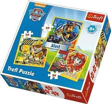 Пазлы Trefl Маршал, Рабл и Чейз Щенячий патруль 3в1 (34839)