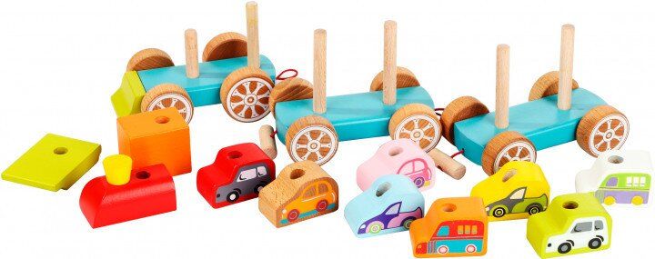 Дерев'яна іграшка Cubika Поїзд з машинками 14 деталей (13999)