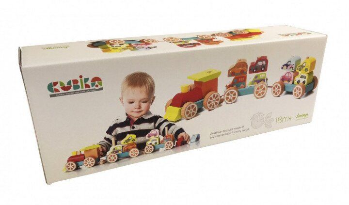 Деревянная игрушка Cubika Поезд с машинками 14 деталей (13999)