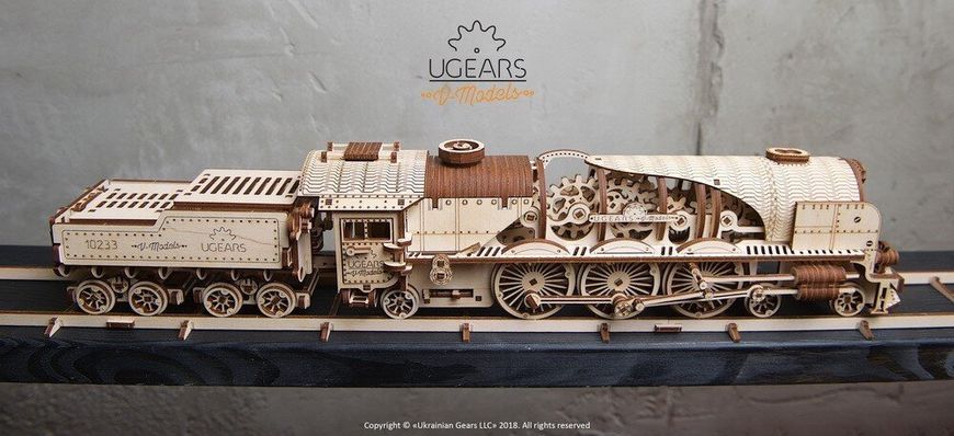 Механический 3D пазл UGEARS Локомотив с тендером V-Экспресс (70058)