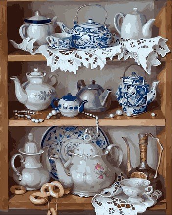 Картина для малювання за номерами Стратег Чайний сервіз 40х50см (VA-0256)